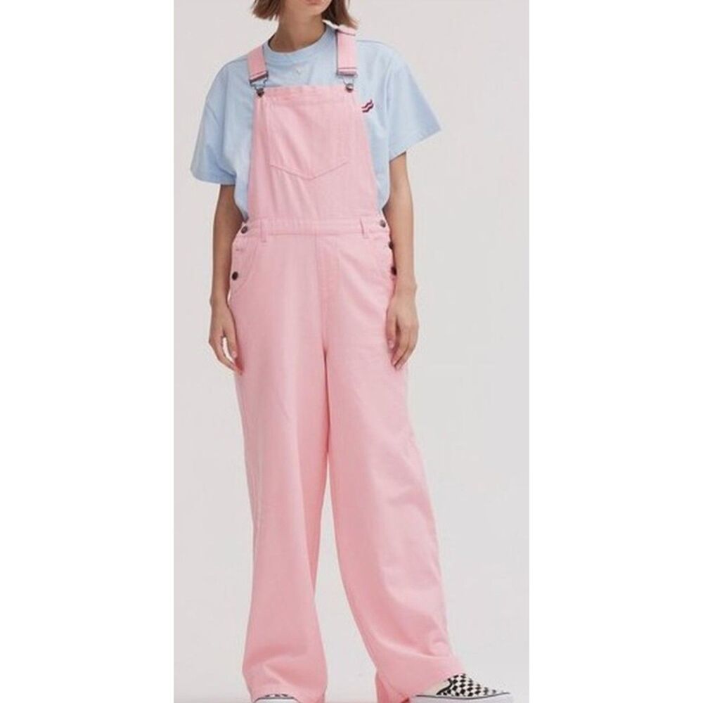 Lazy Oaf Pink Wide Leg Dungaree Overalls Bib Pants Women's Size L